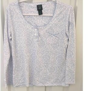 Vintage Laura Ashley Pajama Sleep Top Long Sleeve Paisley Blue Medium